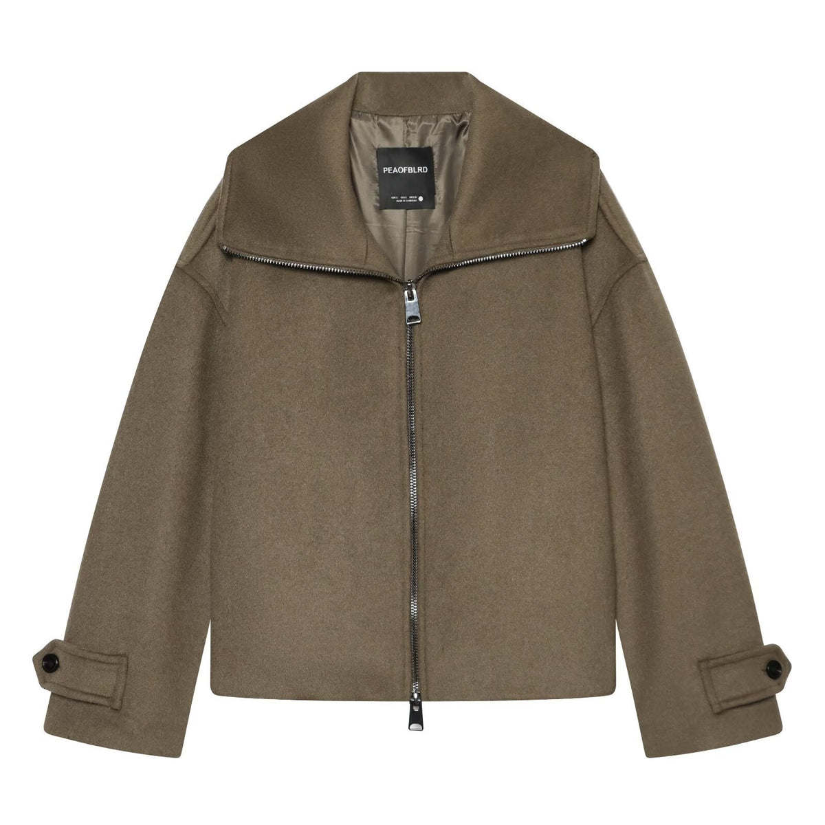Casual style lapel long sleeved straight tube short zipper jacket