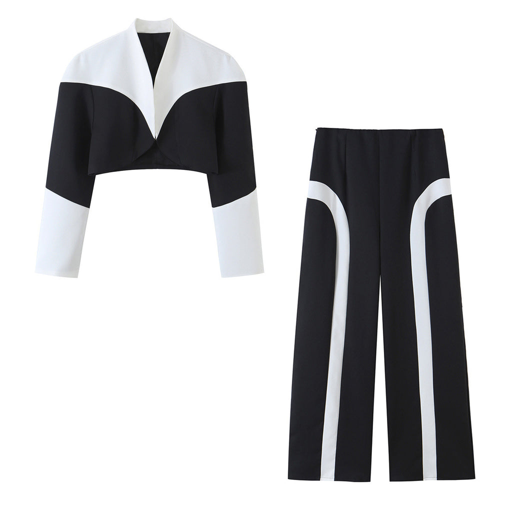 Irregular patchwork suit jacket+pants suit for women