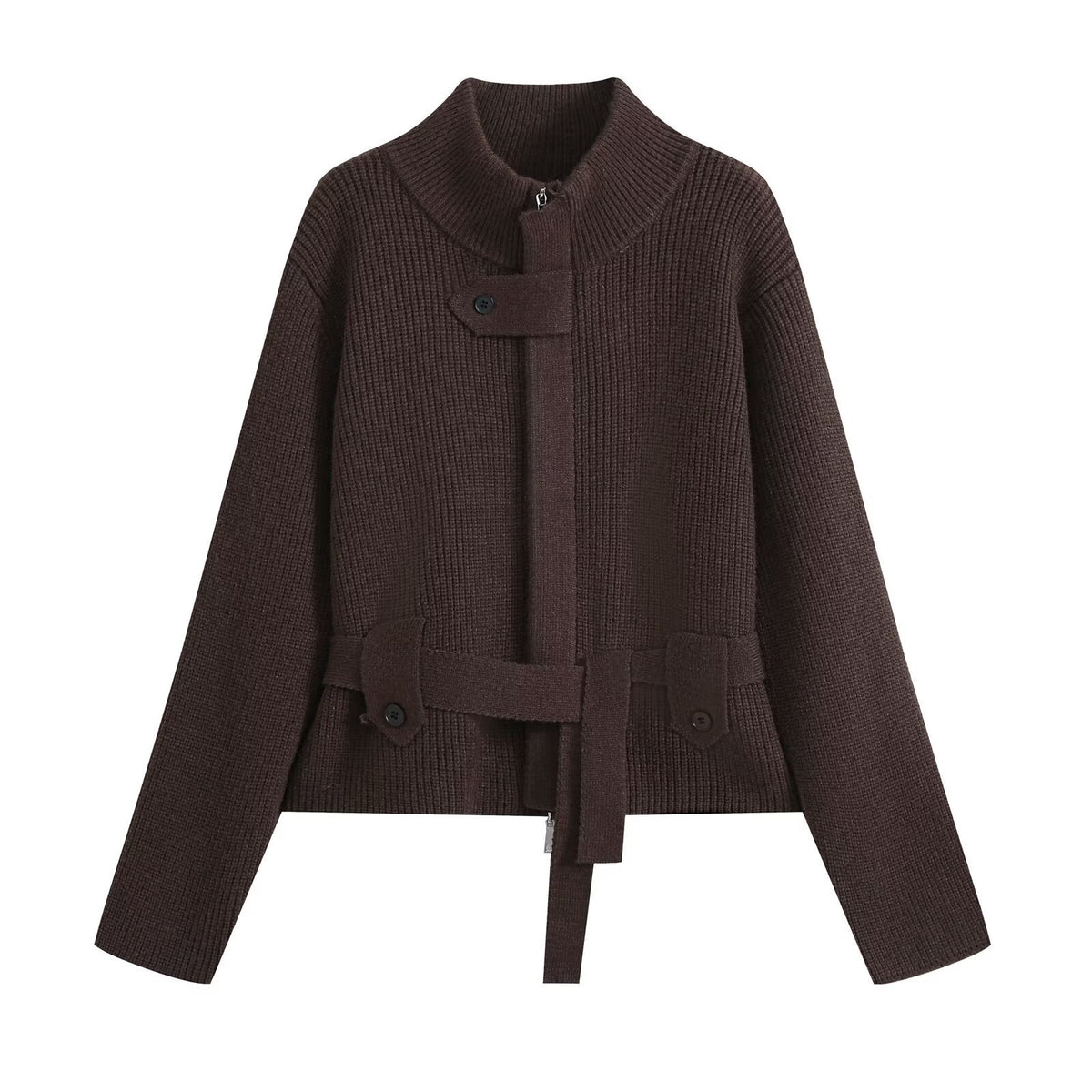 Half high collar zipper cardigan sweater