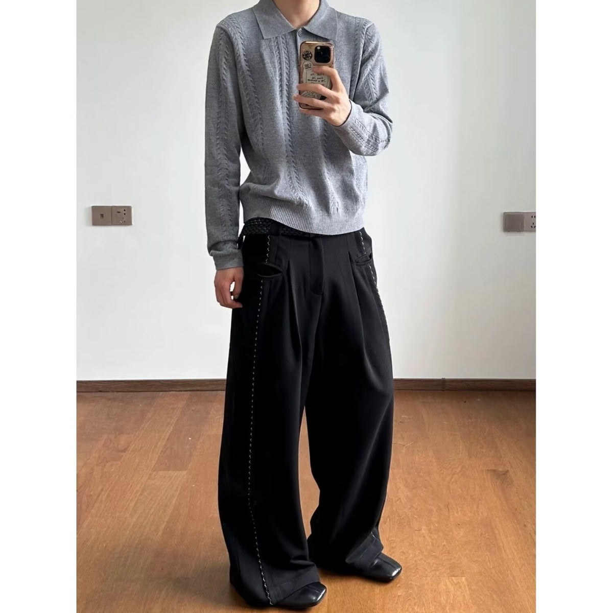 Casual Long Sleeve Polo Collar Pullover Knit Sweater for Men