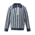 Color blocking vertical stripe jacquard long sleeved polo shirt sweater
