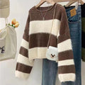 Color Block Striped Knit Pullover Sweater for Women, Loose Fit Top