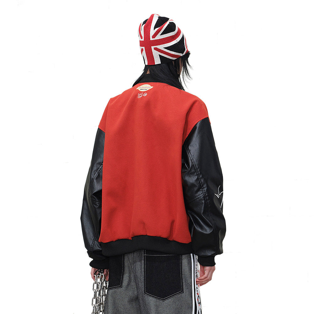 Embroidered letter baseball jacket