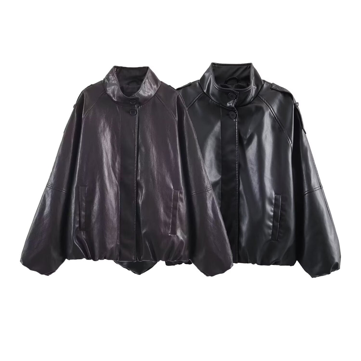 Imitation leather stand up collar jacket jacket