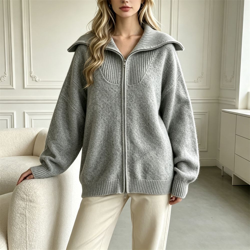 Double zipper lapel sweater