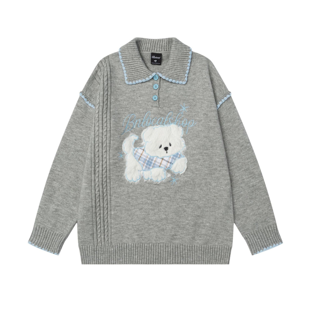 Plush puppy design sweater