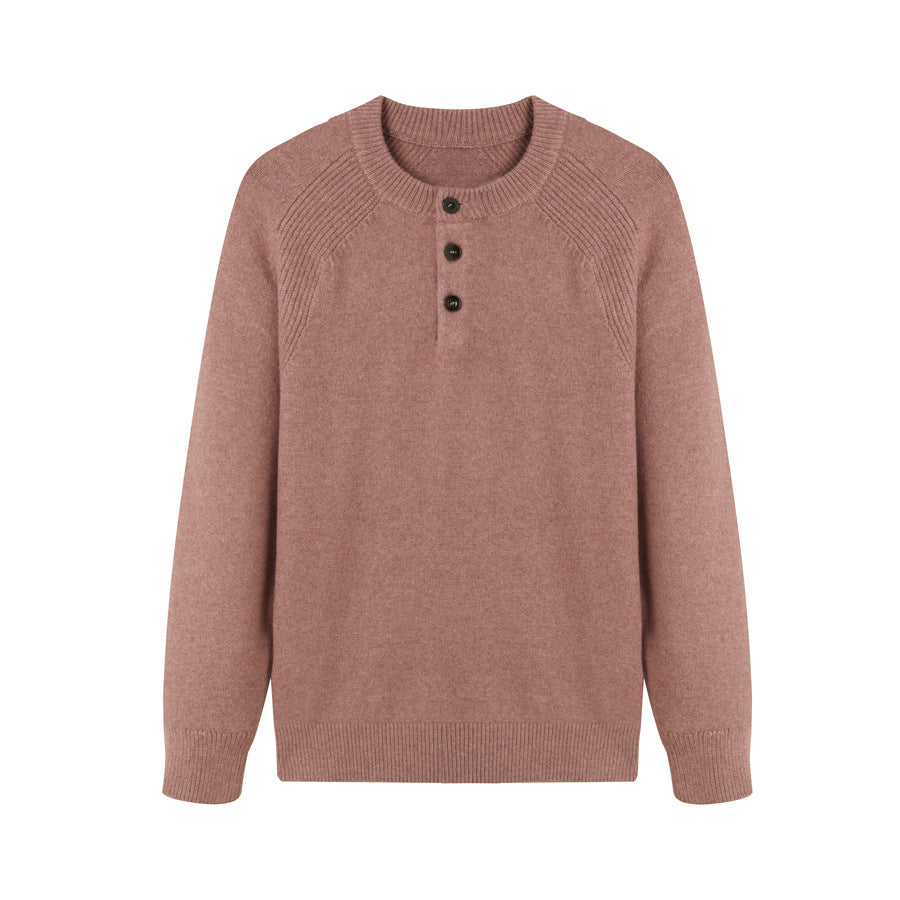 Solid color round neck long sleeved sweater