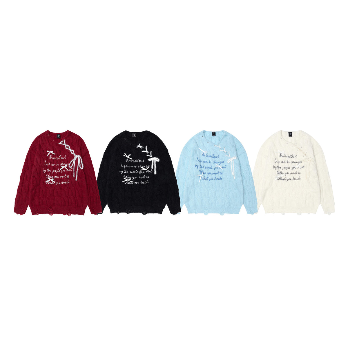 Bow tie tied letter printed sweater