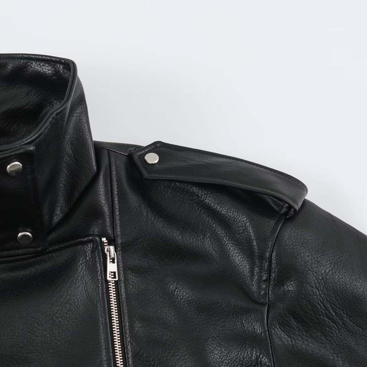 Leather motorcycle jacket with waistband