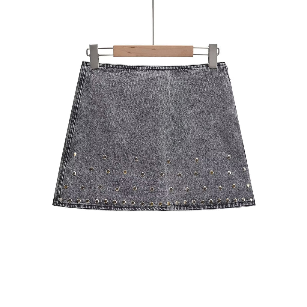 Riveted denim jacket jacket+half skirt set