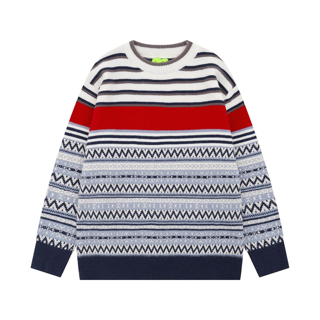 Round neck heavy industry embroidered sweater