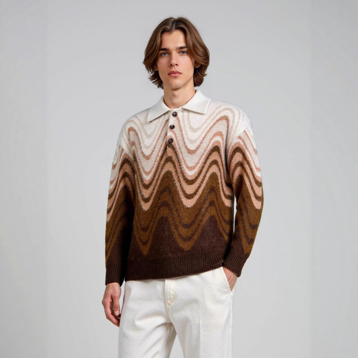 Wave patterned contrasting long sleeved sweater