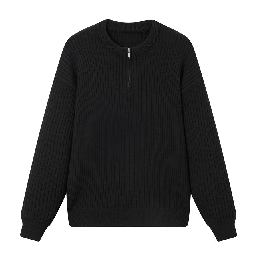 Round neck half zipper sweater
