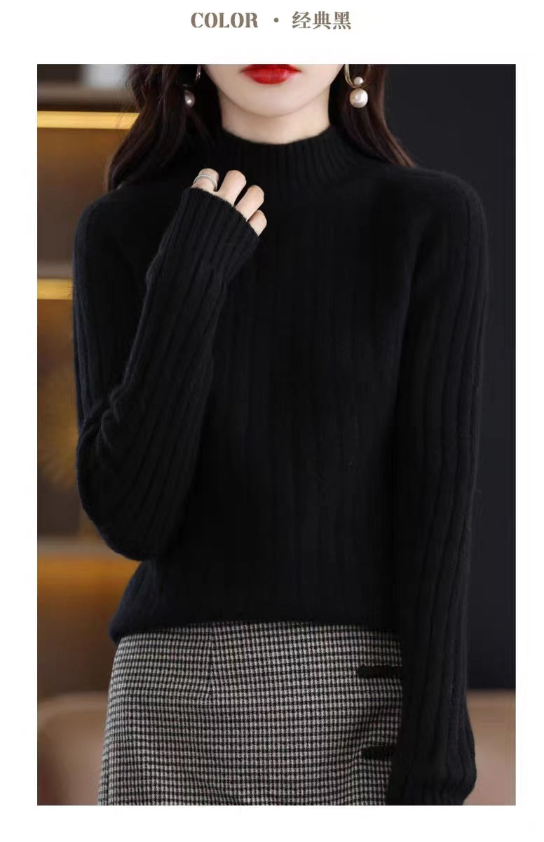 Women's Winter Thickened Cropped Mock Neck Solid Color Long Sleeve Knit Sweater