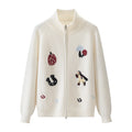 Jacquard Mock Neck Knit Zipper Cardigan