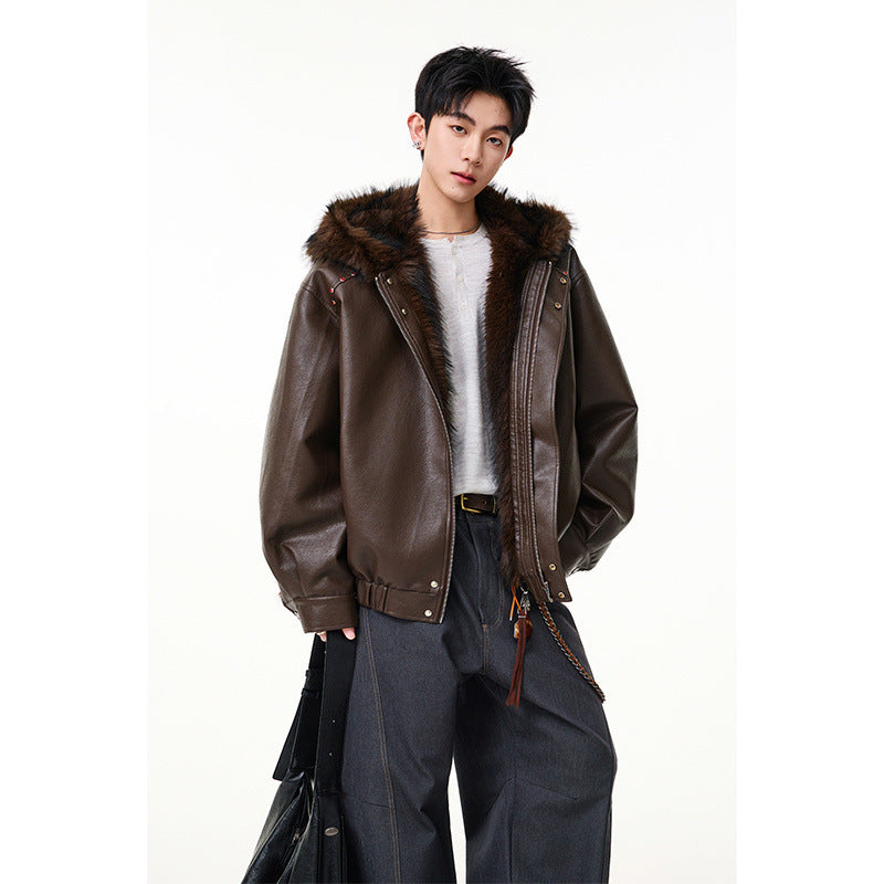Wool collar cotton jacket pilot leather jacket