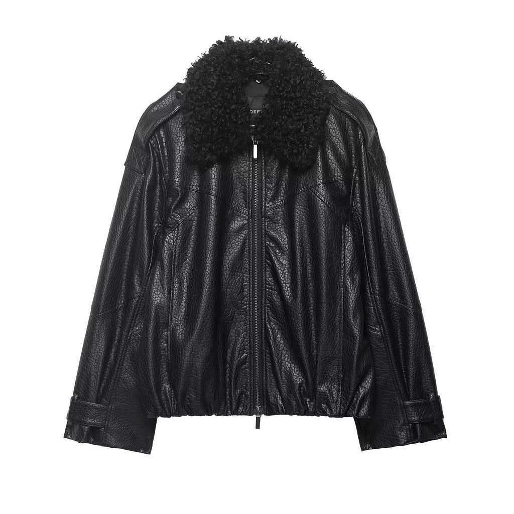 Street pilot jacket with fur collar jacket