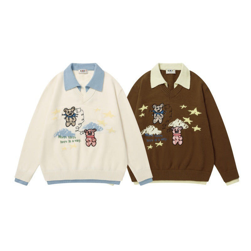 Cartoon collar knitted sweater