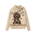 Cute Dog Flocked Jacquard Star Toggle Turn-down Collar Loose Knit Sweater
