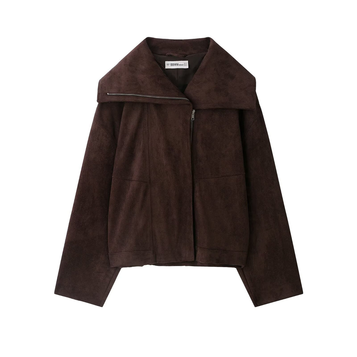 Women's long sleeved large collar zipper jacket