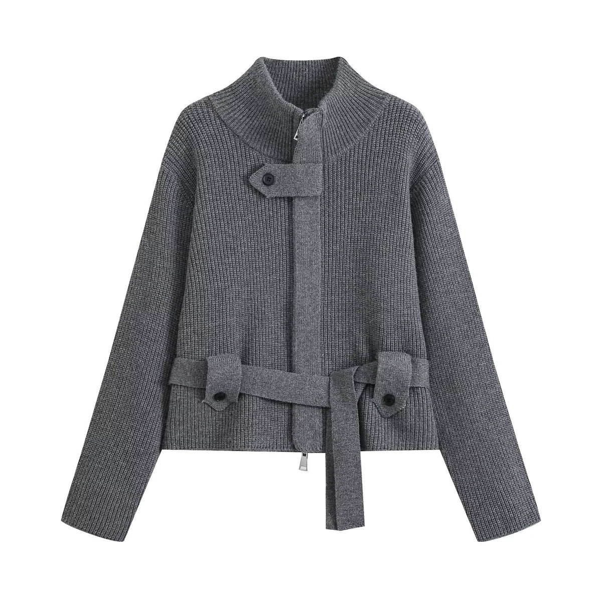 Half high collar zipper cardigan sweater