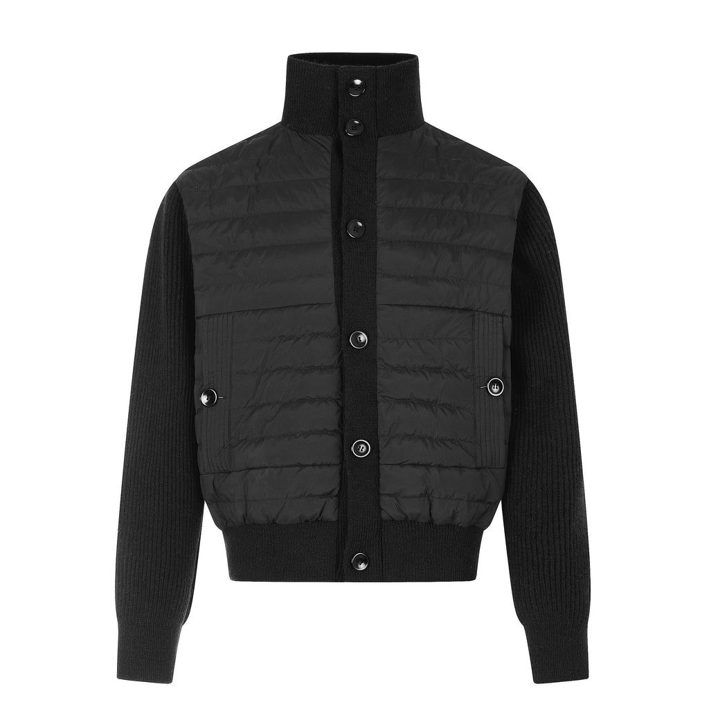 Casual Duck Down Jacket Single-Breasted Stand Collar Knit Splice Sleeves Outerwear