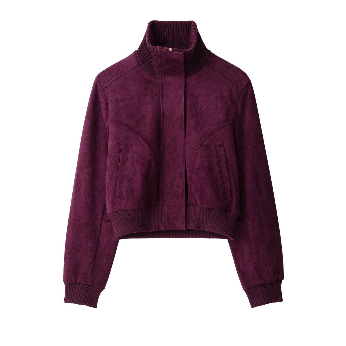Casual long sleeved stand up collar women's suede texture effect jacket