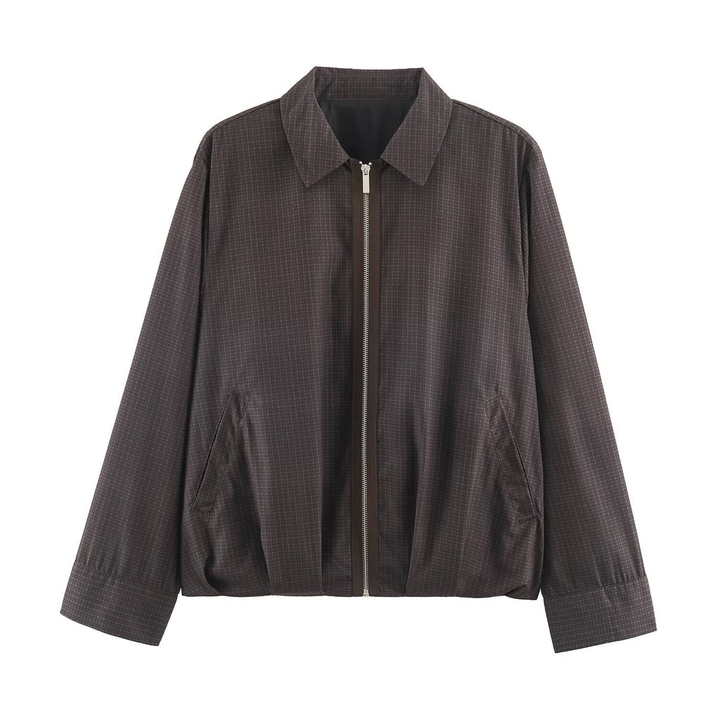 Flip collar puffy hem pilot jacket