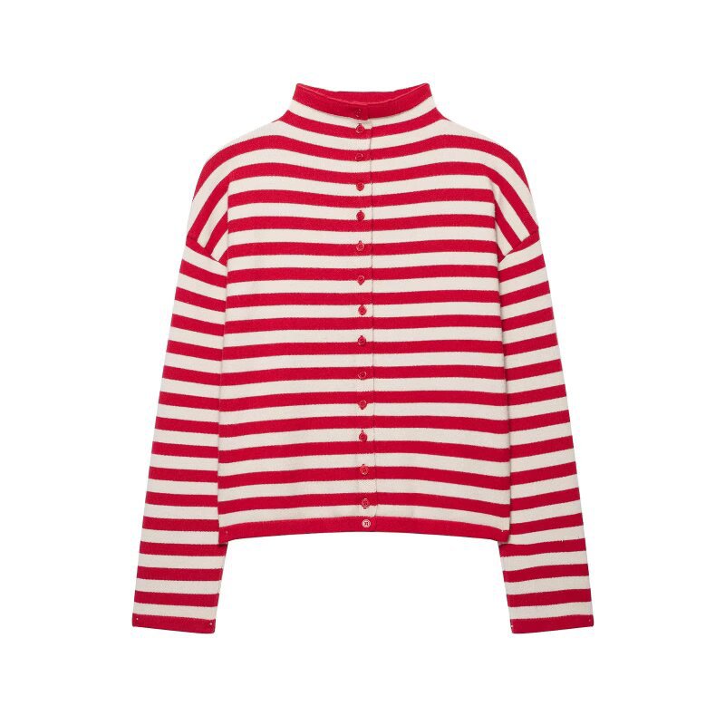 Striped stand up collar sweater