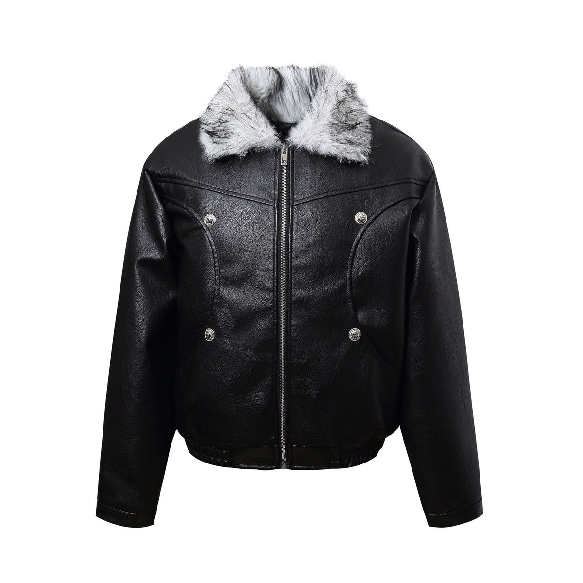Fur-lined down jacket with flight jacket style