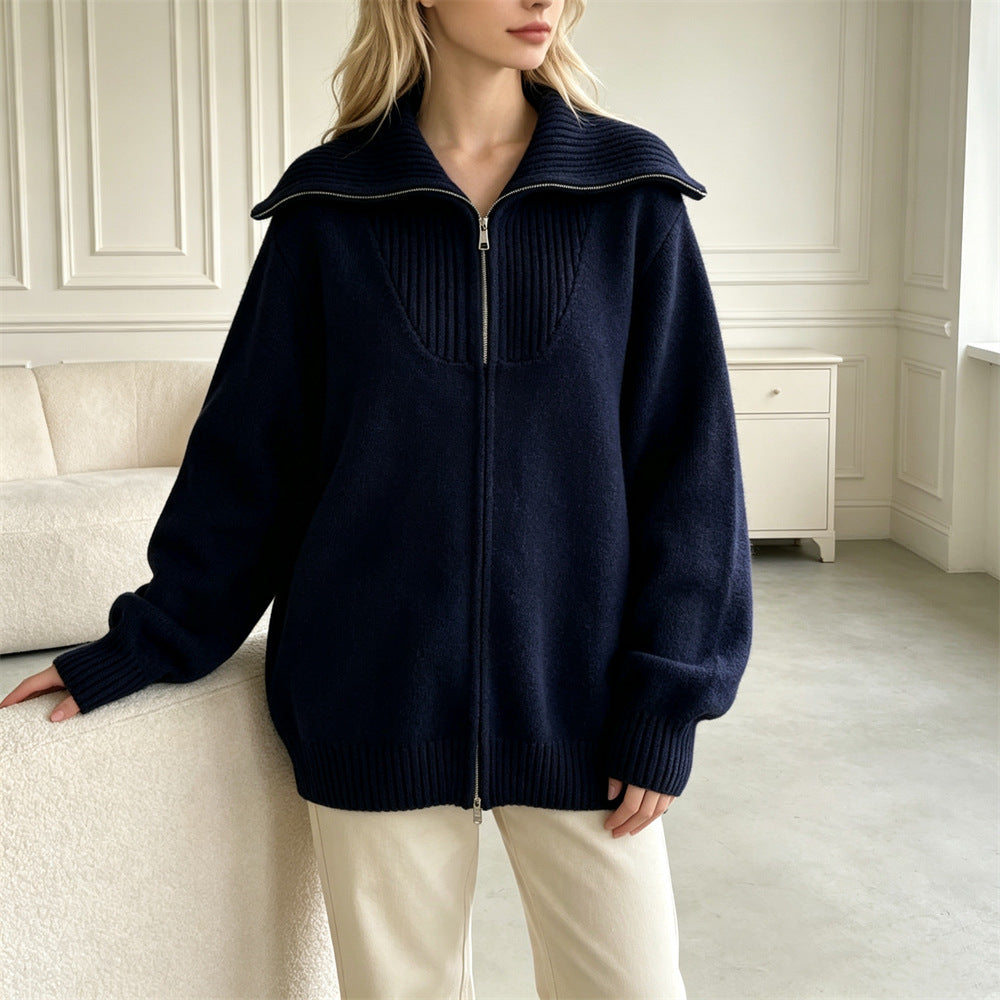 Double zipper lapel sweater