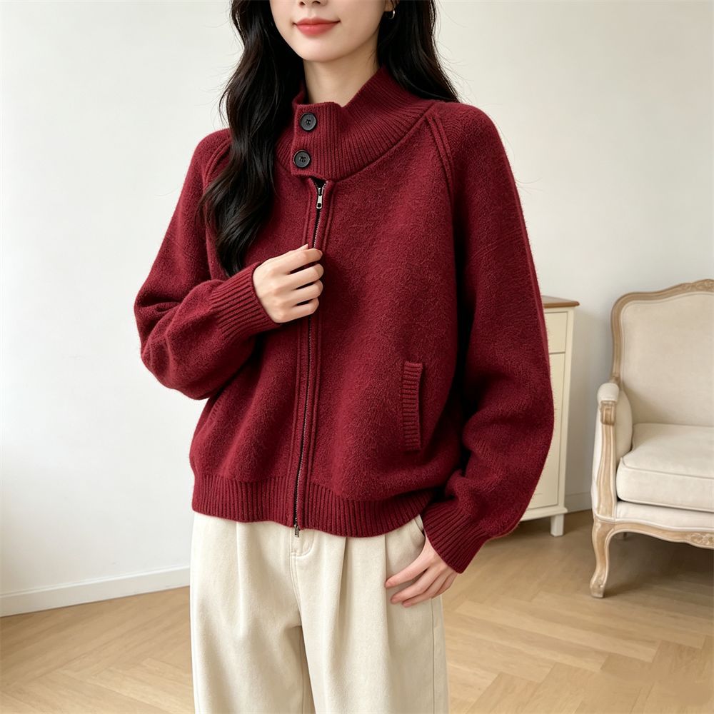 Stand up collar zipper sweater