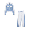 Splicing denim jacket jacket+pants set