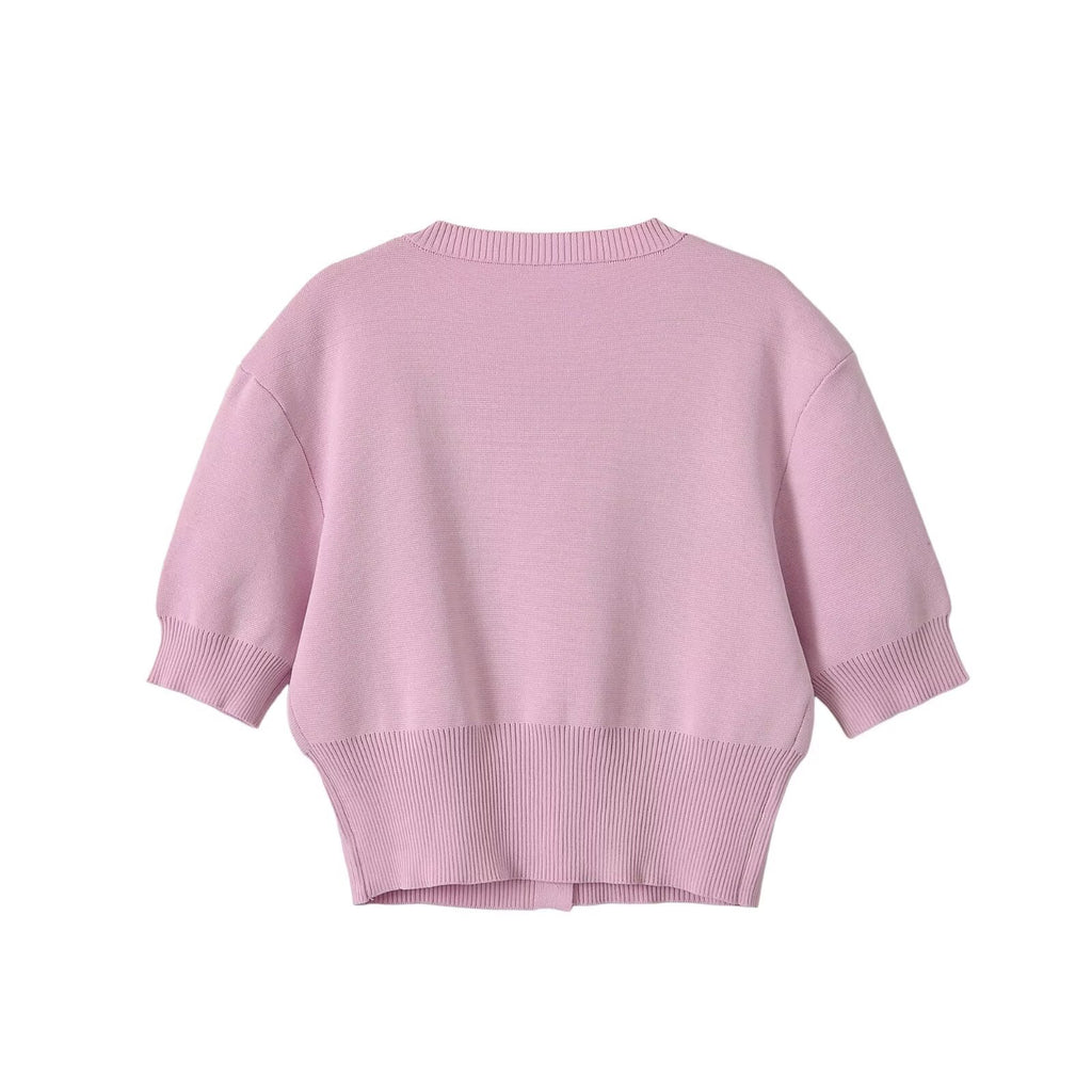 Short sleeved round neck knitted sweater with shoulder pads for women