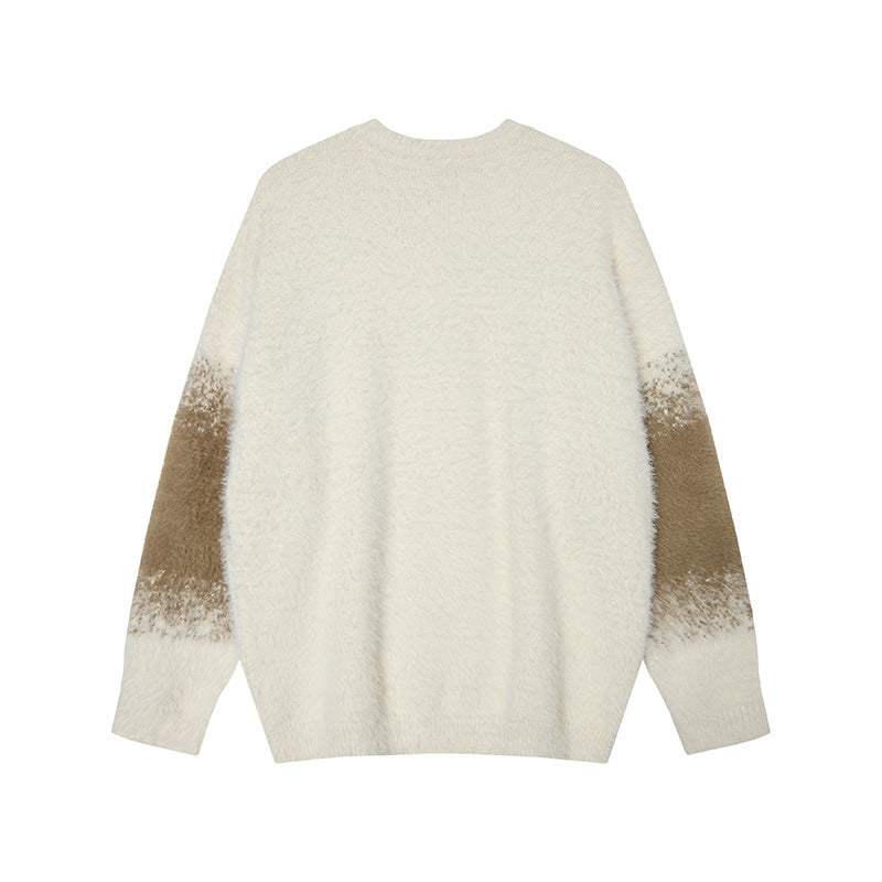 Waste soil color blocked embroidered sweater