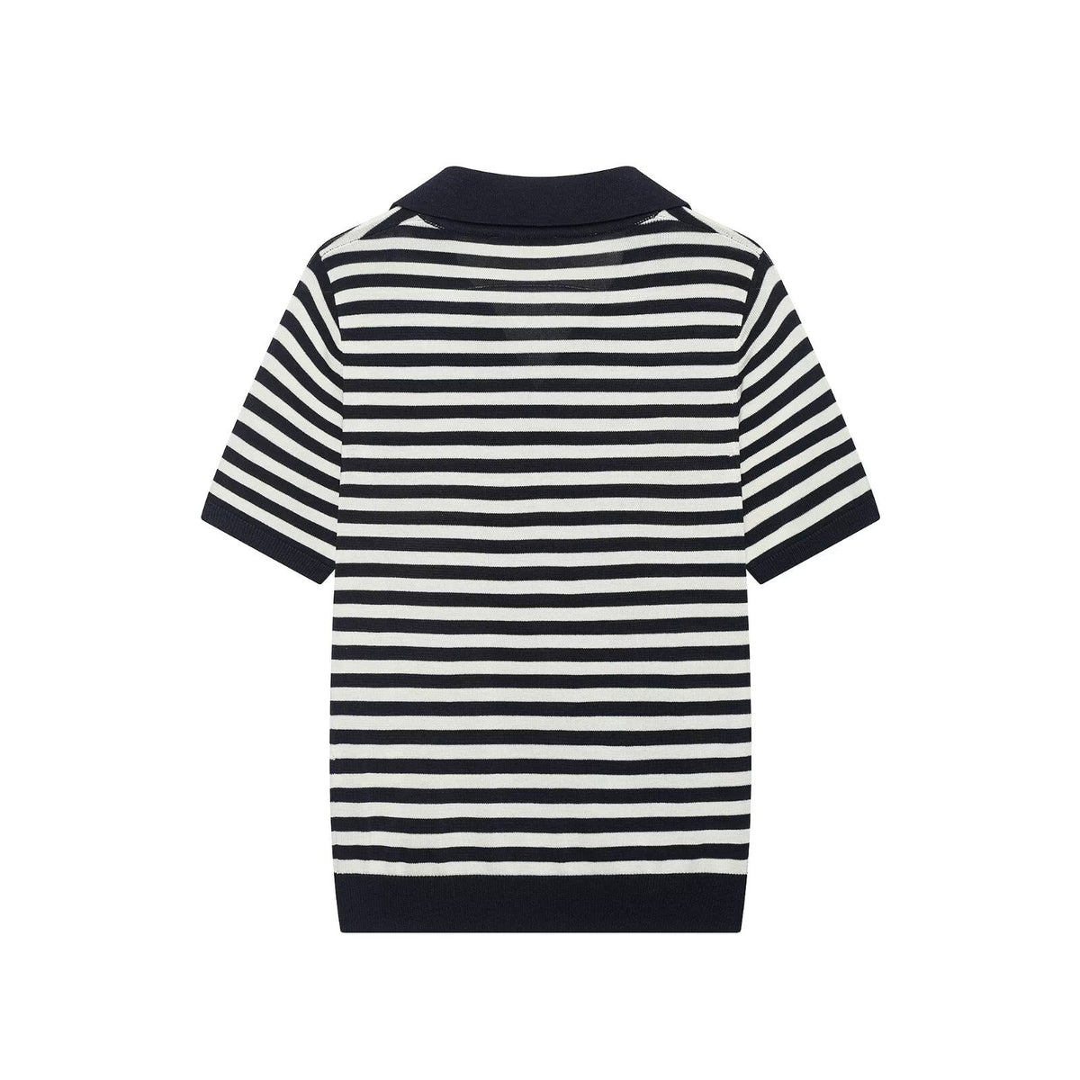 Casual slim fit lapel short sleeved striped knitted sweater for women