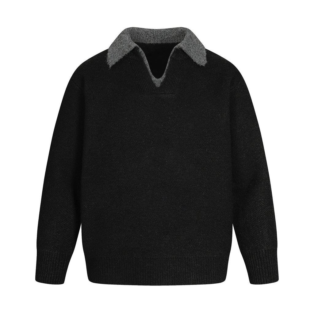 Casual Two-Piece Turn-Down Collar Commuter High-Quality Loose Knit Sweater