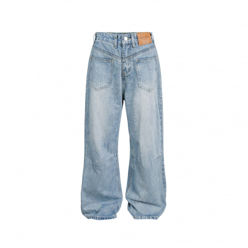 Light Blue Patchwork Knife-Edge Jeans for Men