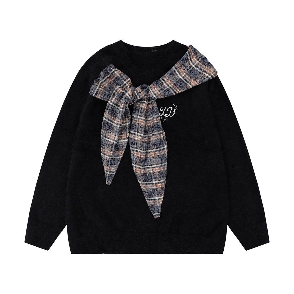 Shirt scarf spliced sweater