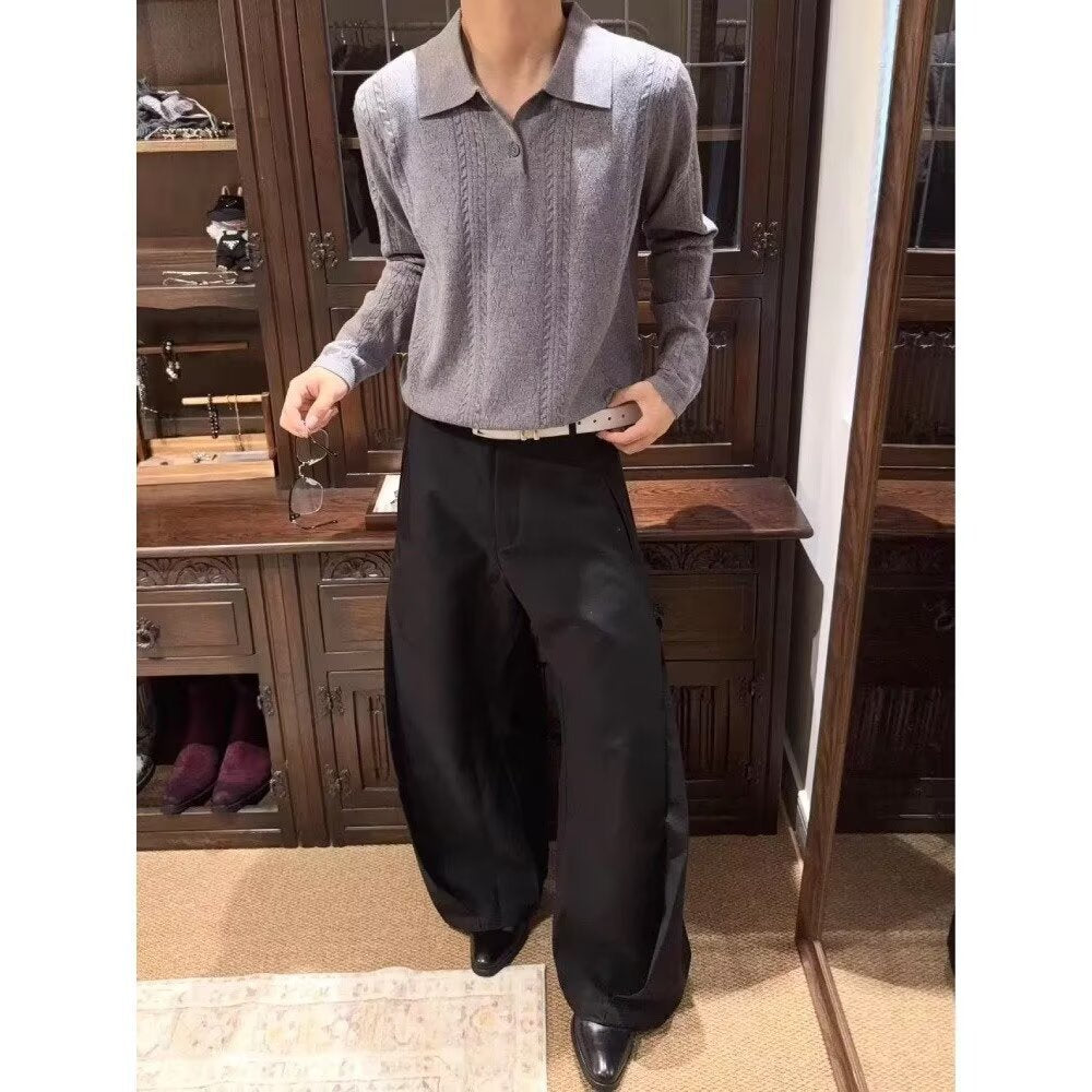 Casual Long Sleeve Polo Collar Pullover Knit Sweater for Men