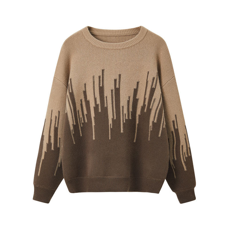 Round neck contrasting pullover sweater