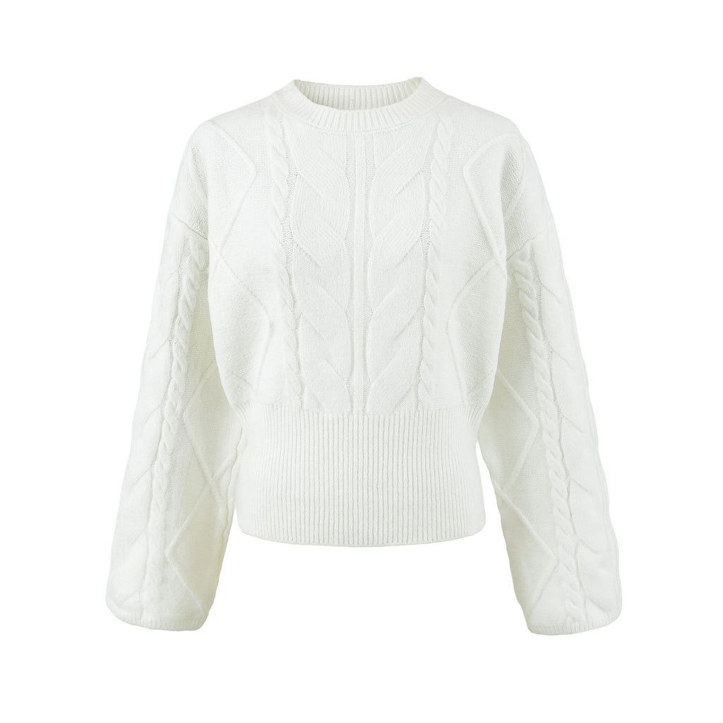 Women's  Cable Knit Long Sleeve Round Neck Pullover Sweater