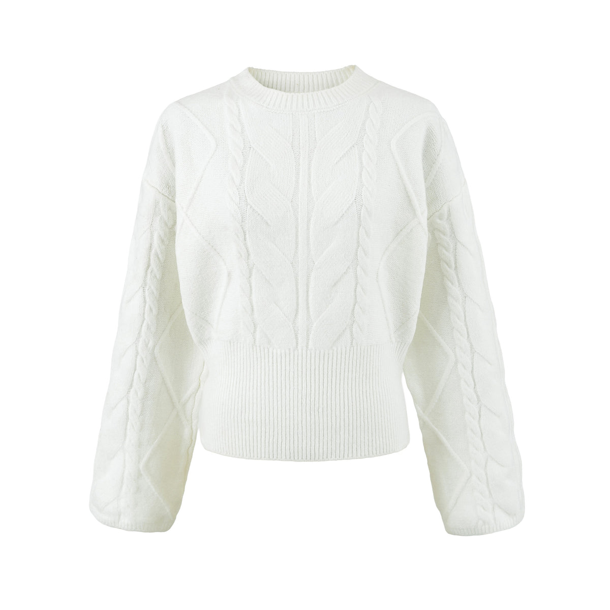 Women's  Cable Knit Long Sleeve Round Neck Pullover Sweater