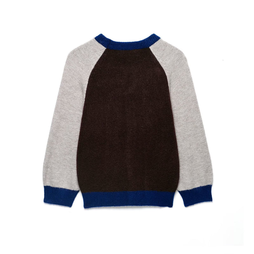 Casual long sleeved round neck patchwork color knitted sweater for women