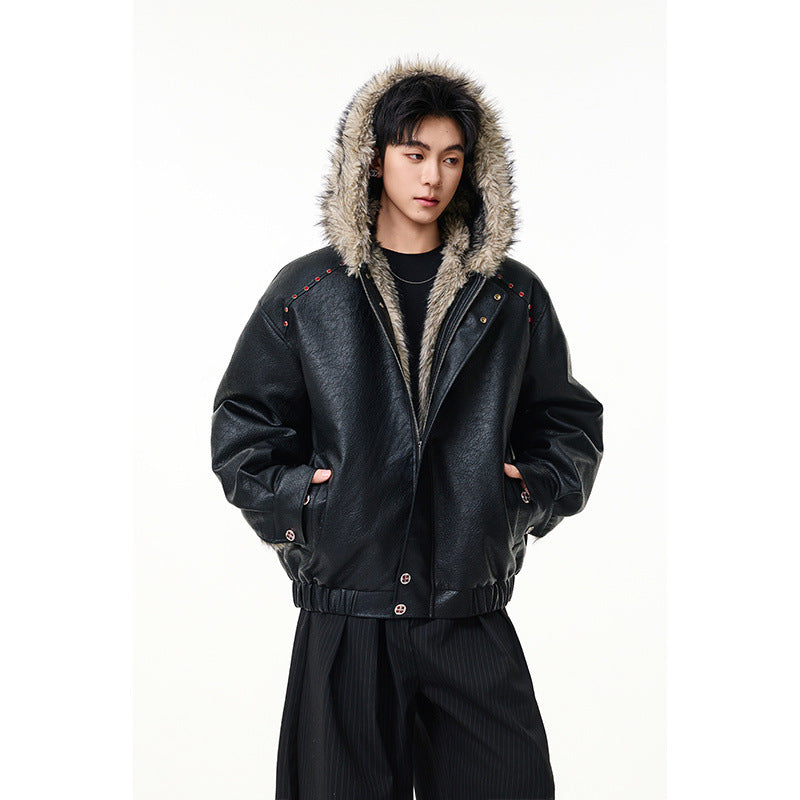 Wool collar cotton jacket pilot leather jacket