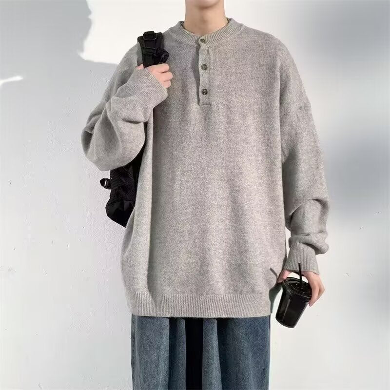 Casual Solid Color Long Sleeve V-Neck Men's Knit Sweater