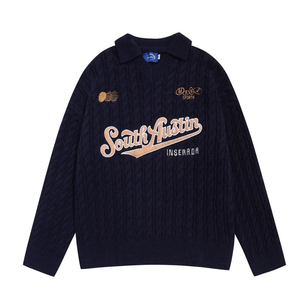 Collar letter embroidered sweater