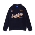 Collar letter embroidered sweater