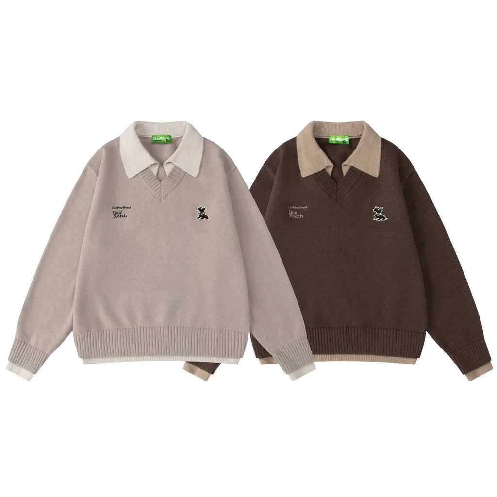 Two fake sweaters with collars