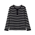 Casual and minimalist long sleeved round neck striped knitted sweater for women